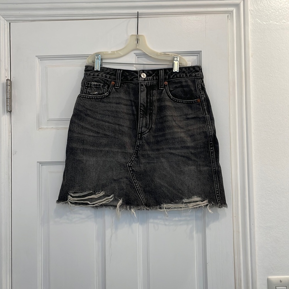 Abercrombie & Fitch Distressed Black Denim Mini Skirt